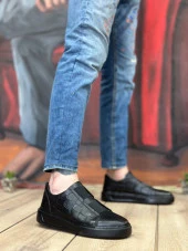 BA0347 İçi Dışı Hakiki Deri Çift Bantlı Siyah Casual Erkek Ayakkabı - 2