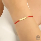925 Ayar Gümüş Kırmızı İpli Plaka Bileklik thumbnail 1