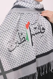 Şal Kefiye Puşi Püsküllü Filistin Arapçası, Bayraklı Haritası Baskılı Filistin Şal S100007 - 8
