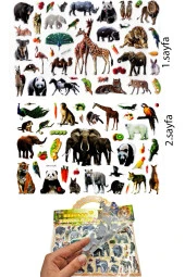Sticker Kabartmalı Çantalı iki Sayfalı Sticker Seti (SW-024) - 24x15 cm - Orman Hayvanları - 1
