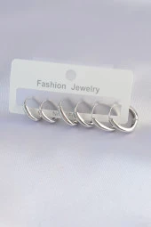 Pirinç Gümüş Renk Oval Küpe Seti - EBJ240601W24774 thumbnail 2