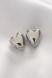 Pirinç Gümüş Renk Minimal Bombeli Kalp Küpe - EBJ240601W24744 thumbnail 1