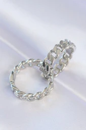 Pirinç Gümüş Renk Zincir Model Halka Küpe - EBJ240601W24746 thumbnail 2