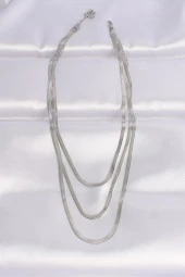 316L Çelik İtalyan Zincir Gümüş Renk Çoklu Kolye - EBJ240601W24674 thumbnail 2