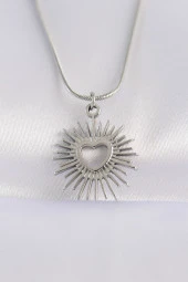 316L Çelik Zincir Gümüş Renk Kalp Güneşi Tasarımlı Kolye - EBJ240601W24634 thumbnail 1