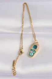 316L Çelik Zincir Zirkon Taşlı Altın Renk Nazarlı Terlik Tasarımlı Kolye - EBJ240601W24640 thumbnail 2