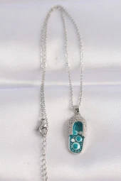 316L Çelik Zincir Zirkon Taşlı Gümüş Renk Nazarlı Terlik Tasarımlı Kolye - EBJ240601W24641 thumbnail 2