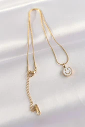 316L Çelik Zincir Altın Renk Mermer Desenli Minimal Smile Kolye - EBJ240601W24648 thumbnail 2