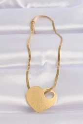 316L Çelik İtalyan Zincir Altın Renk Düz Plaka Kalp Kolye - EBJ240601W24613 thumbnail 2