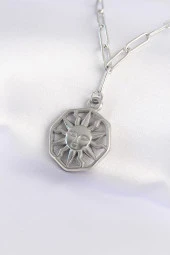 316L Çelik Zincir Gümüş Renk Güneş Kolye - EBJ240601W24621 thumbnail 1