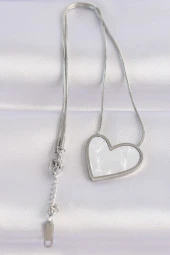 316L Çelik Zincir Gümüş Renk Mermer Desenli Kalp Kolye - EBJ240601W24632 thumbnail 2