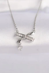 316L Çelik Zincir Gümüş Renk Zirkon Taşlı Kalp Detay Fiyonk Kolye - EBJ240601W24597 thumbnail 1