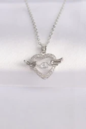 316L Çelik Zincir Gümüş Renk Zirkon Taşlı Kanatlı Kalp Kolye - EBJ240601W24603 thumbnail 1