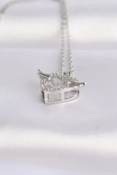 316L Çelik Zincir Gümüş Renk Zirkon Taşlı Kanatlı Kalp Kolye - EBJ240601W24603 thumbnail 3