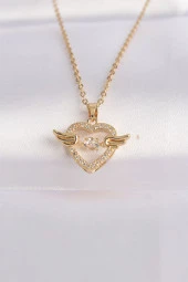316L Çelik Zincir Altın Renk Zirkon Taşlı Kanatlı Kalp Kolye - EBJ240601W24604 thumbnail 1