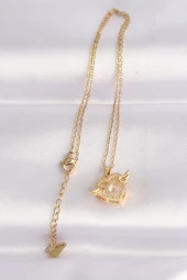 316L Çelik Zincir Altın Renk Zirkon Taşlı Kanatlı Kalp Kolye - EBJ240601W24604 thumbnail 3