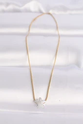 316L Çelik Zincir Altın Renk Zincirli Gümüş Renk Deniz Yıldızı Tasarımlı Kolye - EBJ240601W24583 thumbnail 3