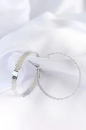 Pirinç Gümüş Renk Tırtıklı Halka Küpe - EBJ240601W24536 thumbnail 2