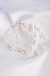 Pirinç Gold Renk İnci Taşlı Halka Küpe - EBJ240601W24524 thumbnail 3