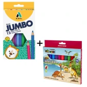 adel 12 li jumbo kuru boya + nova maxi 12 li jumbo keçeli kalem seti thumbnail 1