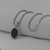 Oniks Taşlı Oval Kesim 925 Ayar Erkek Gümüş Kolye thumbnail 2