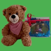 Peluş Ayıcık ve Sırtı Dönük Love Temalı Ahşap Hediyelik - 1