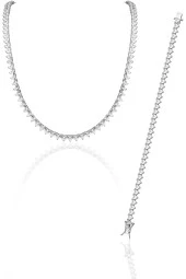 Gümüş rodyumlu pırlanta montürlü kalp kesim zirkon taşlı su yolu kolye ve bileklik seti SGTL12375RODAJ thumbnail 1