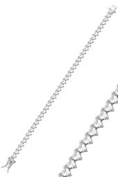 Gümüş rodyumlu pırlanta montürlü kalp kesim zirkon taşlı su yolu kolye ve bileklik seti SGTL12375RODAJ thumbnail 3