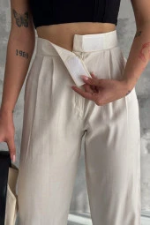 Pucka Kadın Vanilya Parlak Cırtlı Pantolon 2295 thumbnail 2