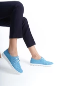 Hakiki Deri Ortopedik Hassas Ciltler İçin Çok Yumuşak Mavi Kadın Ayakkabı - 2