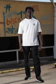 Bisiklet Yaka %100 Pamuklu Küçük Baskılı Oversize (Geniş Model) T-shirt - 3