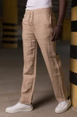 Beli Lastikli Ve İplikli %100 Linen Kumaş Orjinal Keten Bol Paça İnce Yazlık Baggy Pantolon - 11