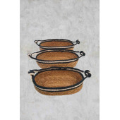 Hasır Sepet Oval Hasır Örgülü 3'lü Kulplu Çok Amaçlı Sepet Düzenleyici Organizer - 2