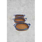 Hasır Sepet Oval Hasır Örgülü 3'lü Kulplu Çok Amaçlı Sepet Düzenleyici Organizer - 2