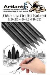 Odunsuz Grafiti Kalemi 6 lı 1 Paket Odunsuz Kömür Kalemi Füzen Kalemi Çizim Kalemi Eskiz ve Karakalem Kalemi - 1
