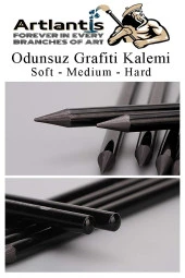 Odunsuz Grafiti Kalemi 3 lü 1 Paket Odunsuz Kömür Kalemi Füzen Kalemi Çizim Kalemi Eskiz ve Karakalem Kalemi - 3