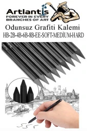 Odunsuz Grafiti Kalemi 9 lu 1 Paket Odunsuz Kömür Kalemi Füzen Kalemi Çizim Kalemi Eskiz ve Karakalem Kalemi - 1