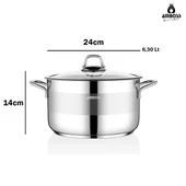 Saphire Paslanmaz Çelik 24 cm Cam Kapaklı Derin Tencere - 6