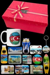 Azerbaycan Hediye Kutusu 10 Parça Kupa Magnet Anahtarlık Kutu - 6