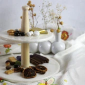 Akayev Mermer Ahşap Ayaklı İki Katlı Sunum Tabağı - 3