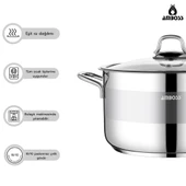 Saphire Paslanmaz Çelik 28 cm Cam Kapaklı Derin Tencere thumbnail 3