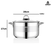 Saphire Paslanmaz Çelik 28 cm Cam Kapaklı Derin Tencere thumbnail 6