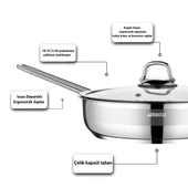 Saphire Paslanmaz Çelik 22 cm Cam Kapaklı Çelik Tava - 3