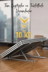 Metal Laptop Tablet Standı Tüm Modellerle Uyumlu Yükseltici Açı Ayarlı Katlanır Tablet Tutucu - 5