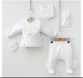 Yakası Dantelli Kız Bebek Zıbın Set 5 Parça - 11