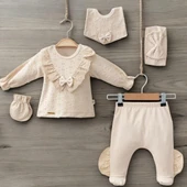 Yakası Dantelli Kız Bebek Zıbın Set 5 Parça - 2