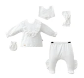 Yakası Dantelli Kız Bebek Zıbın Set 5 Parça - 12