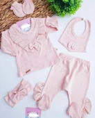 Yakası Dantelli Kız Bebek Zıbın Set 5 Parça - 4