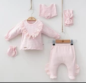 Yakası Dantelli Kız Bebek Zıbın Set 5 Parça - 3