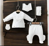 Yakası Dantelli Kız Bebek Zıbın Set 5 Parça - 10
